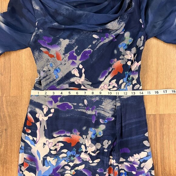 Anthropologie Coquille Blue Watercolor Wearable Art Silk Japonica Sheath Dress 0 - Picture 7 of 14